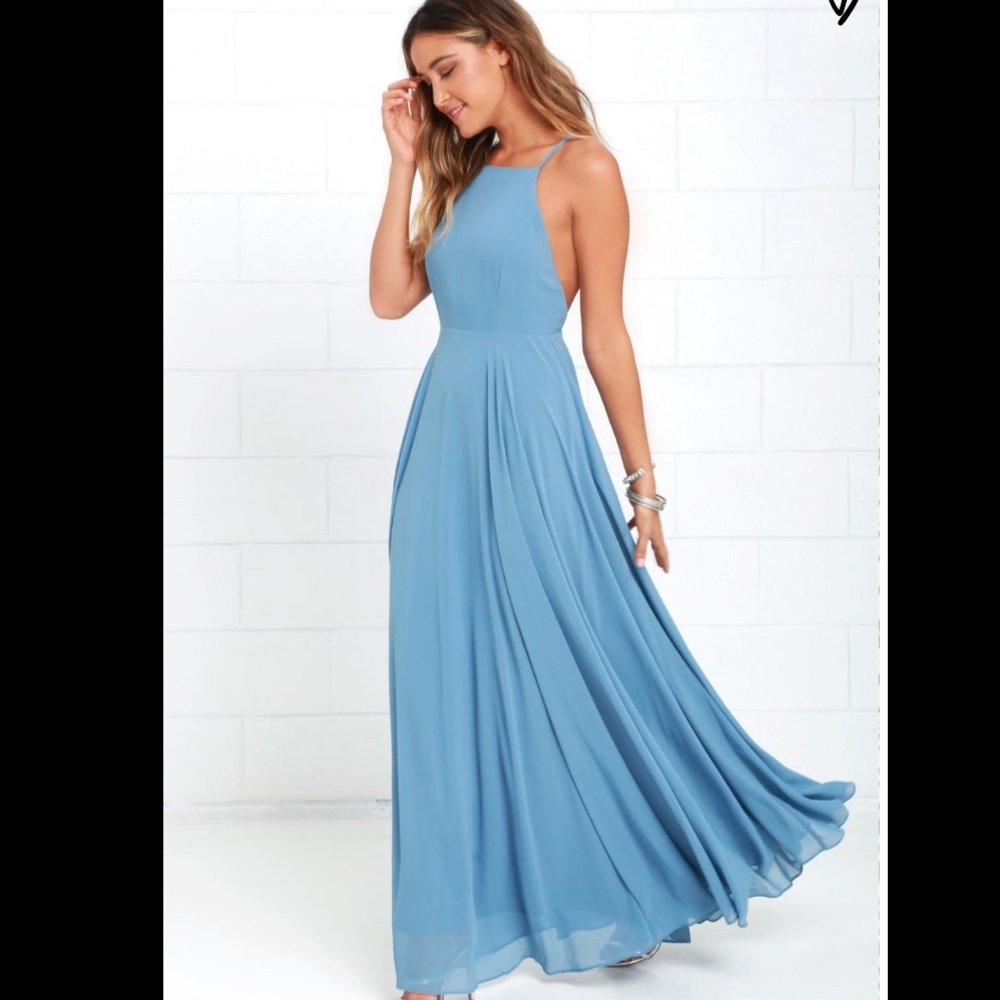 Lulu Mythical Kind of Love Slate Blue Maxi Dress